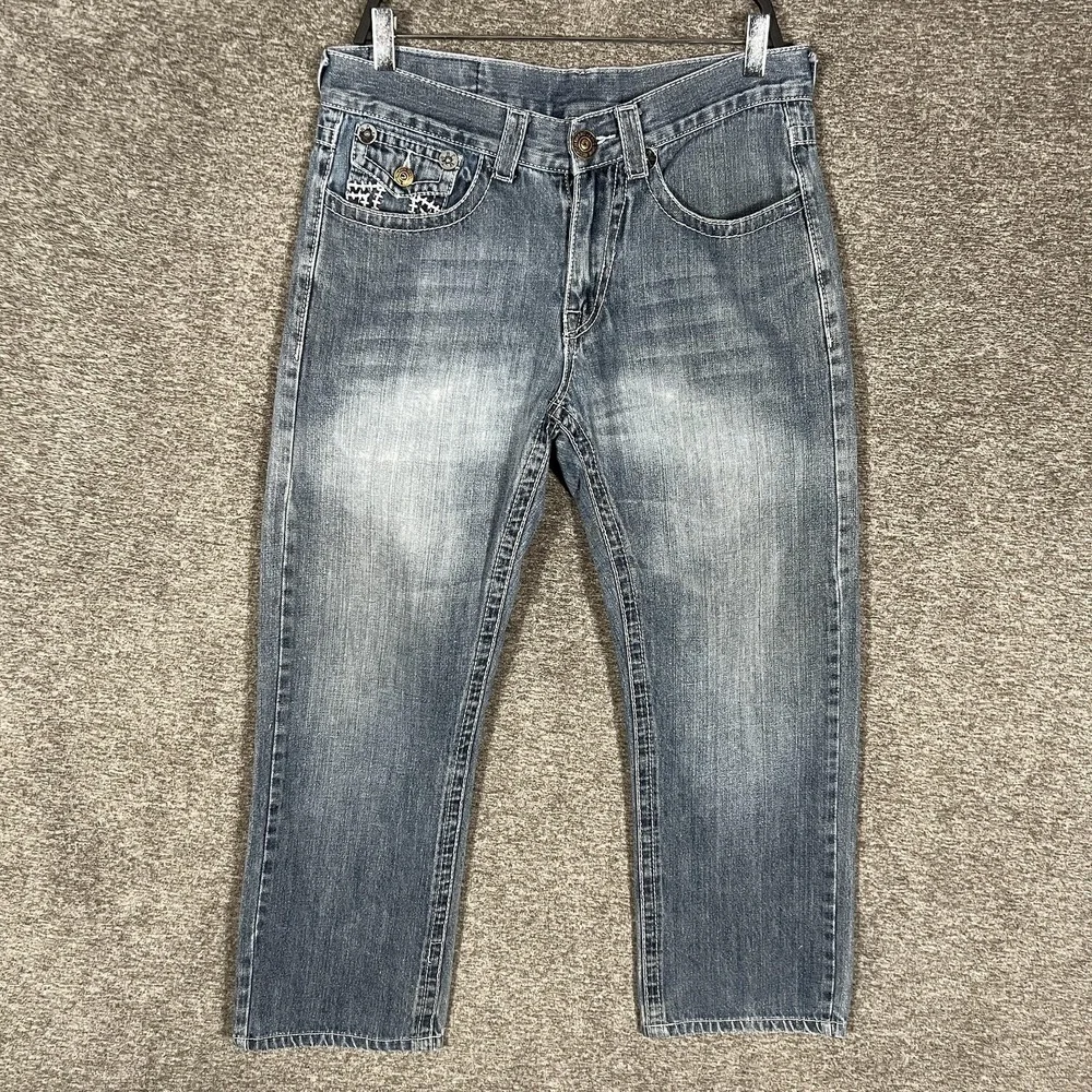 True Religion Rainbow Billy Jeans Mens 32x26 Blue Straight‎ Stitch USA Denim